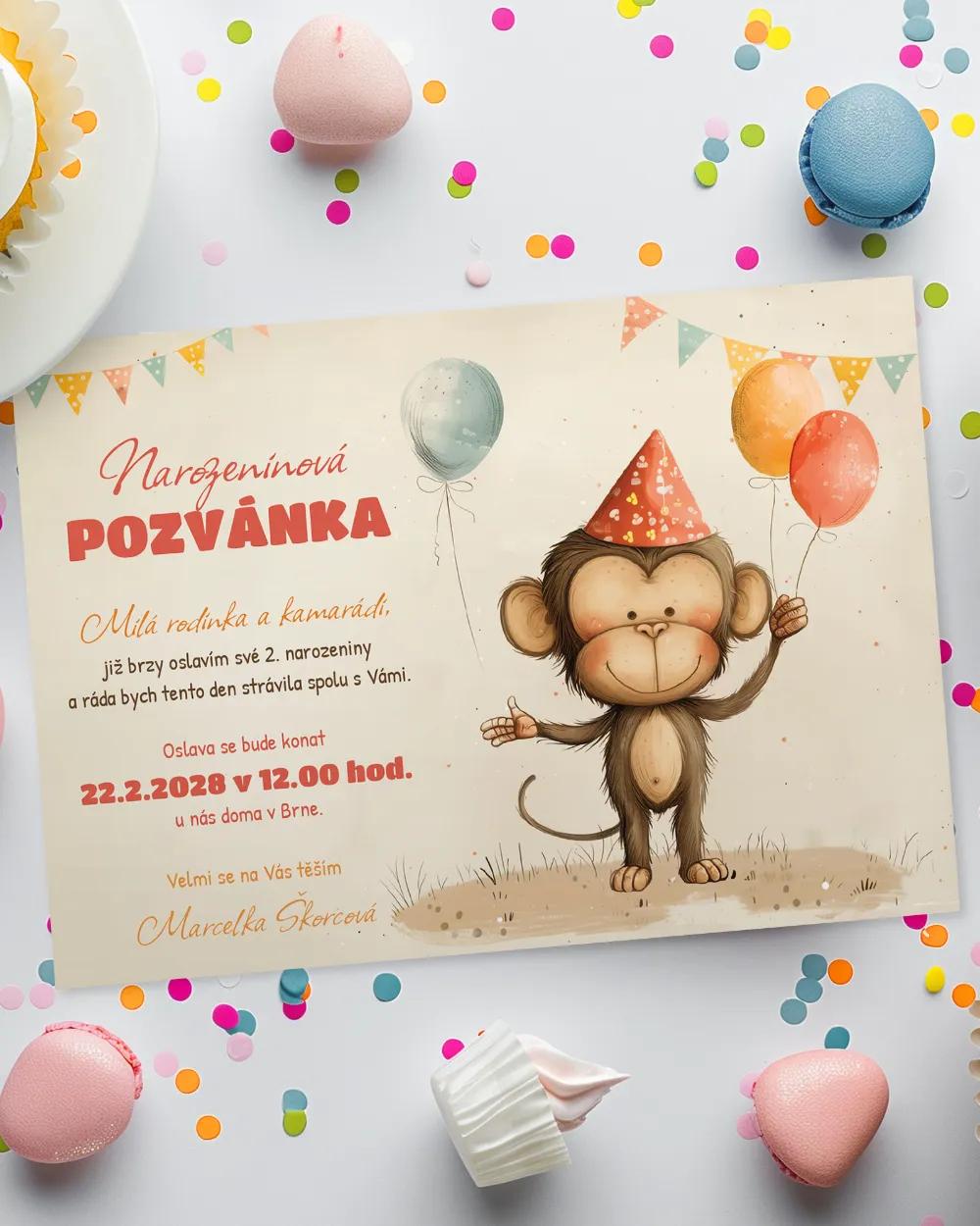Pozvánka na dětskou oslavu – Opička