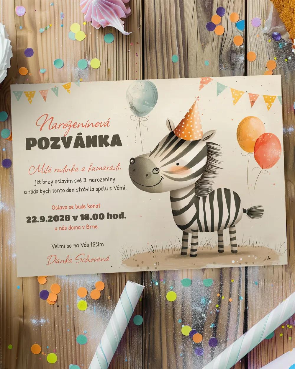 Pozvánka na dětskou oslavu – Zebra