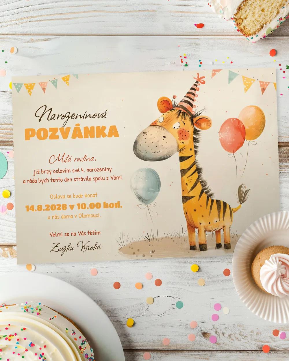 Pozvánka na dětskou oslavu – Žirafa