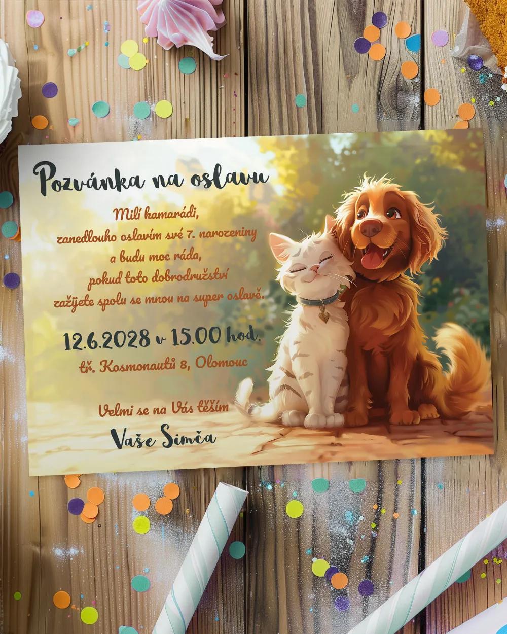 Pozvánka na dětskou oslavu – Pejsek a kočička