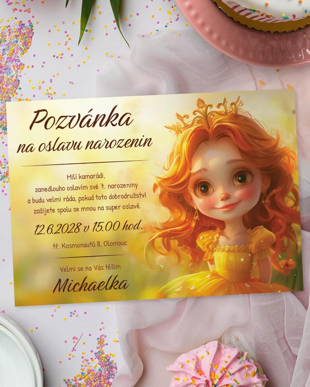 Pozvánka na dětskou oslavu – Zrzavá princezna