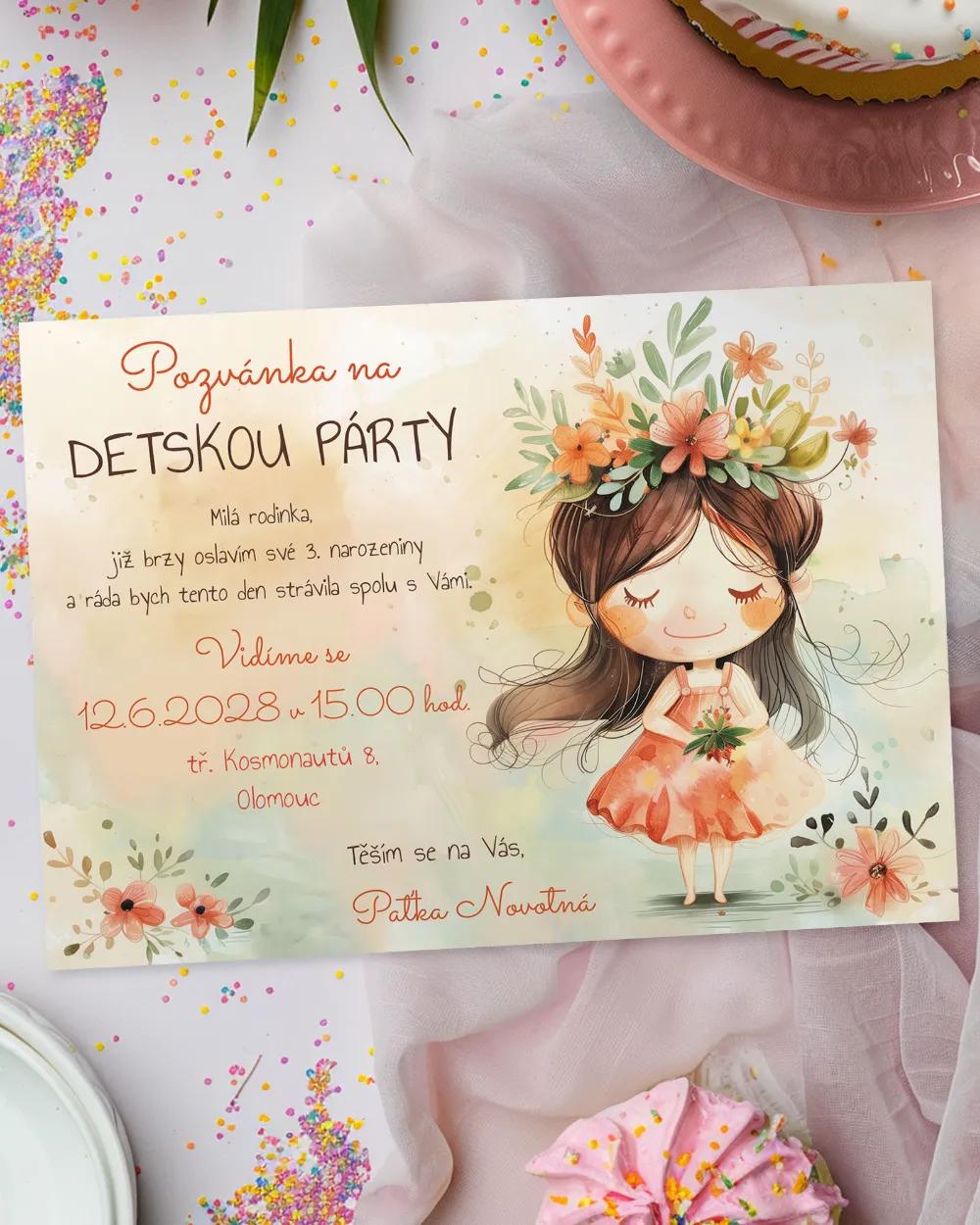 Pozvánka na dětskou oslavu – Květinová víla