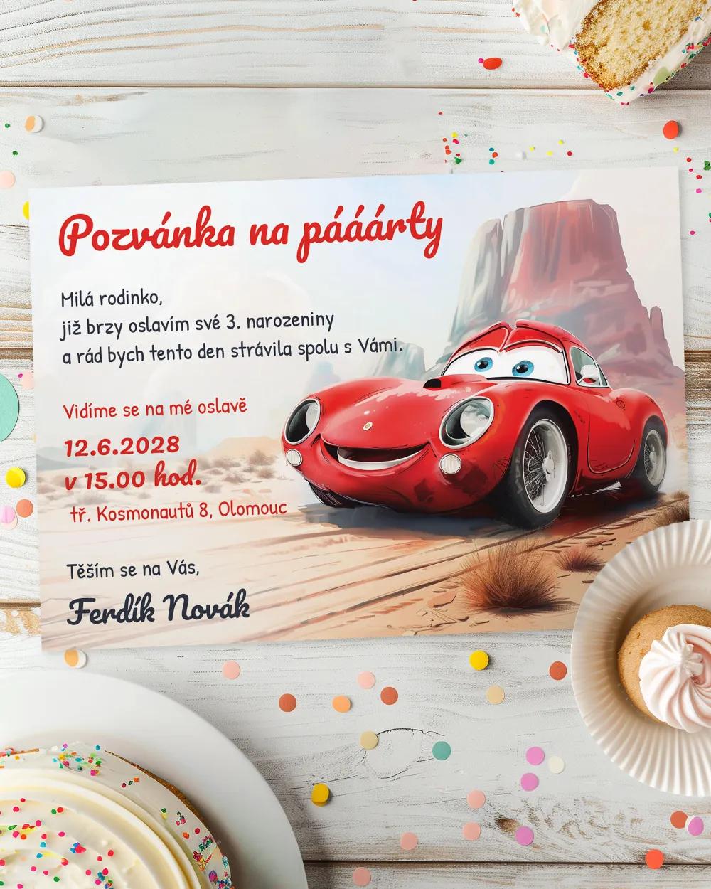 Pozvánka na dětskou oslavu – Závodní auto