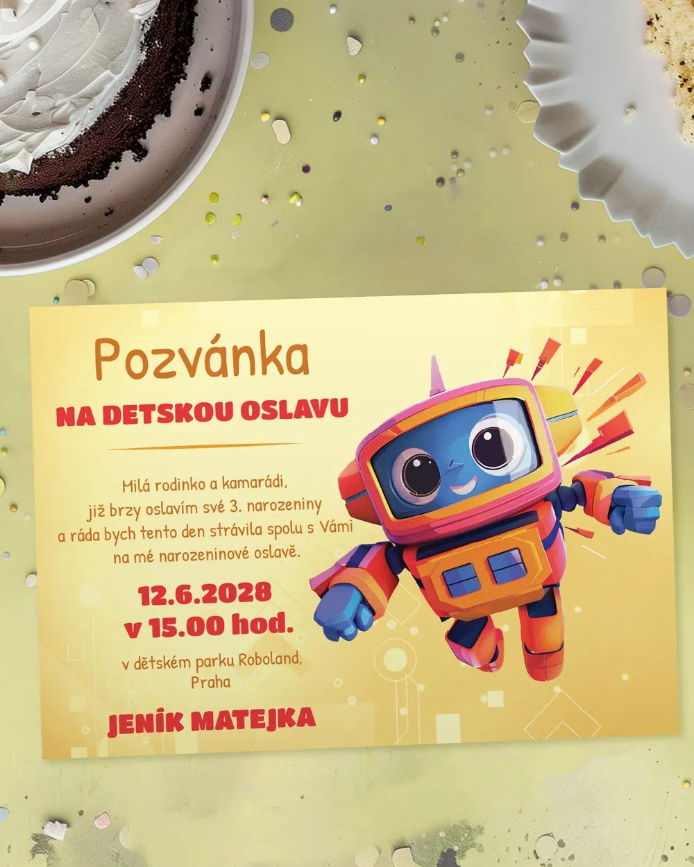 Pozvánka na dětskou oslavu – Robot I. žlutá