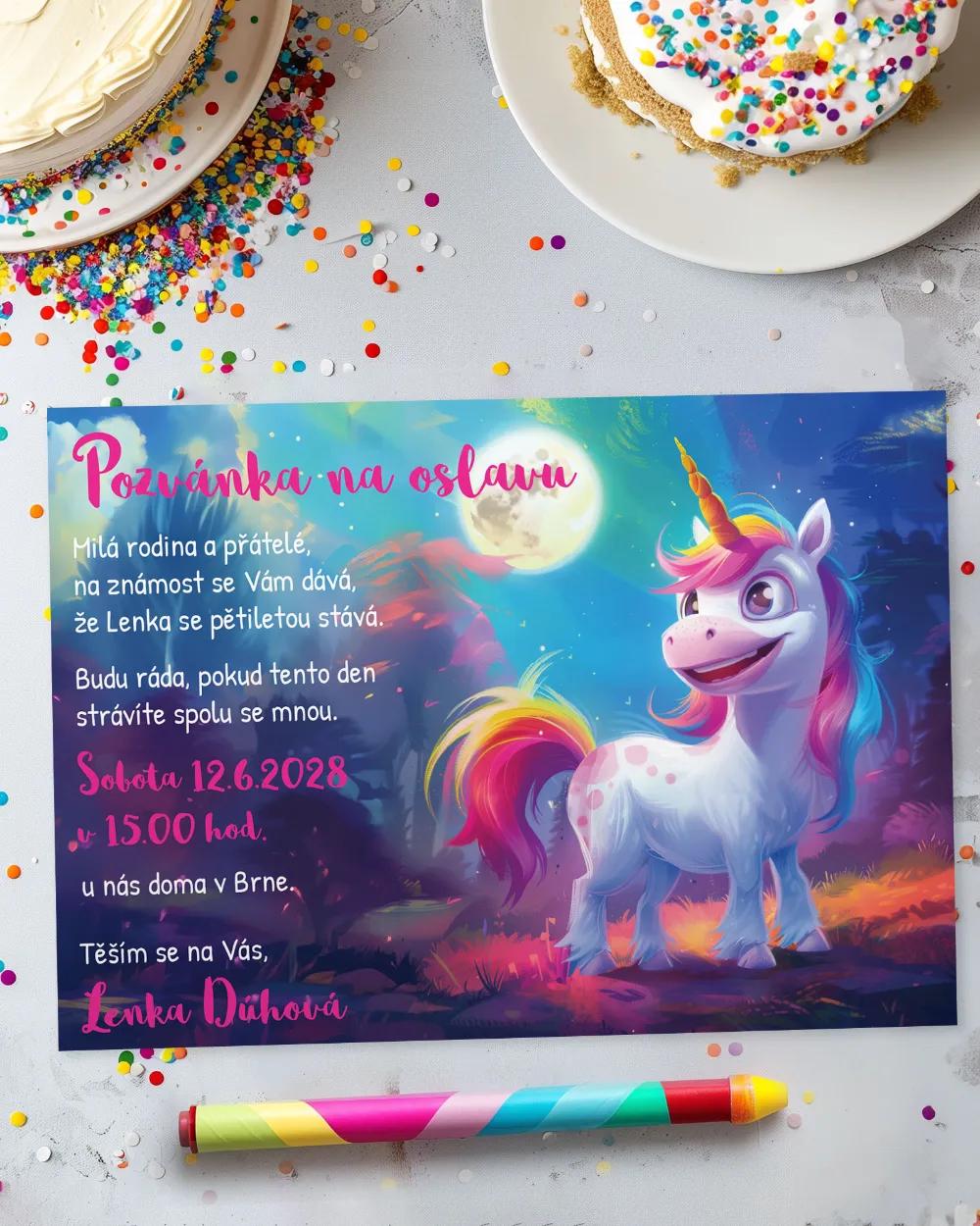 Pozvánka na dětskou oslavu – Jednorožec IV.