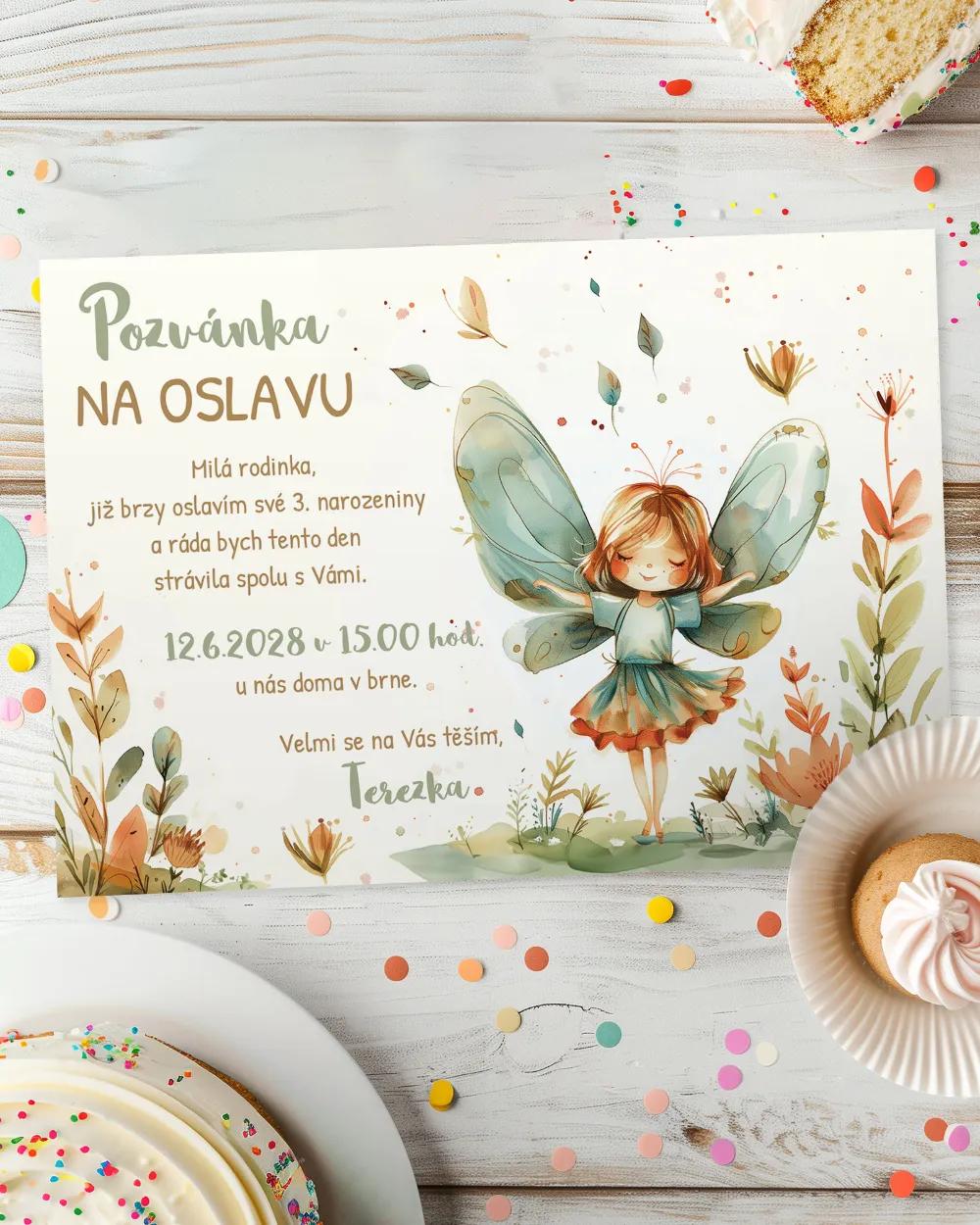 Detská pozvánka na oslavu - Motýlia víla