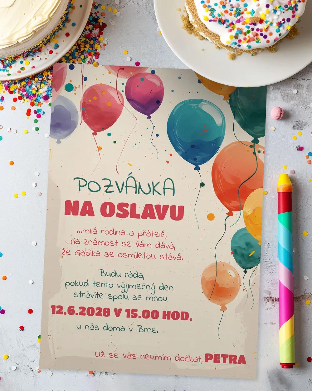Pozvánka na dětskou oslavu – Balónky III.