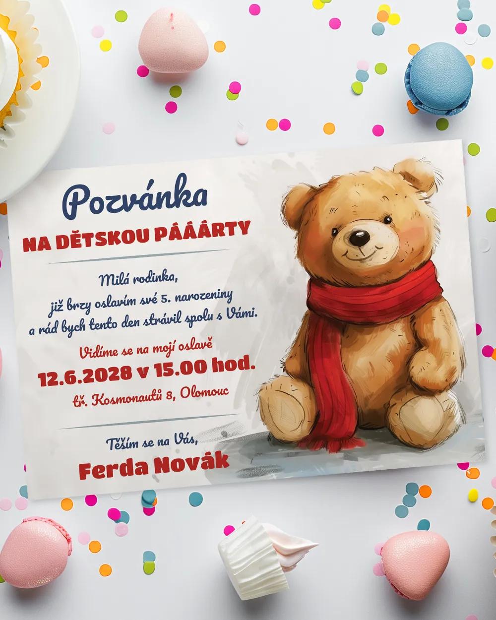 Pozvánka na dětskou oslavu – Plyšový medvídek