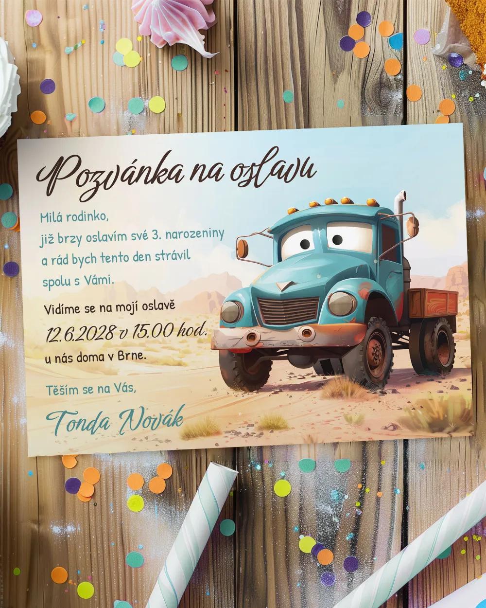 Dětská pozvánka na oslavu – Nákladní auto II.