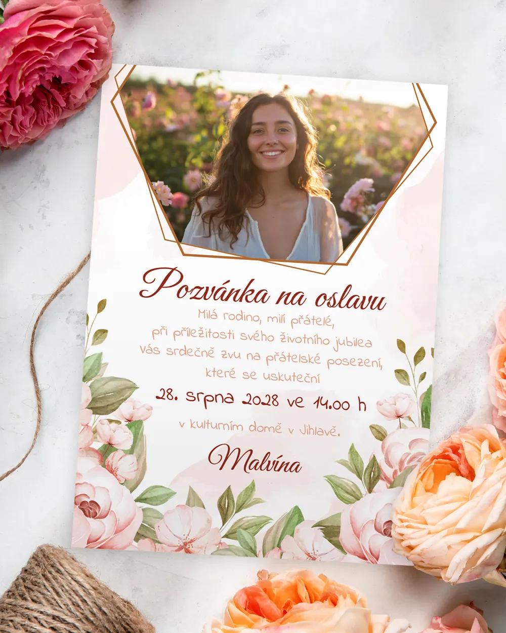 Pozvánka na narozeniny s fotku Květinový sen