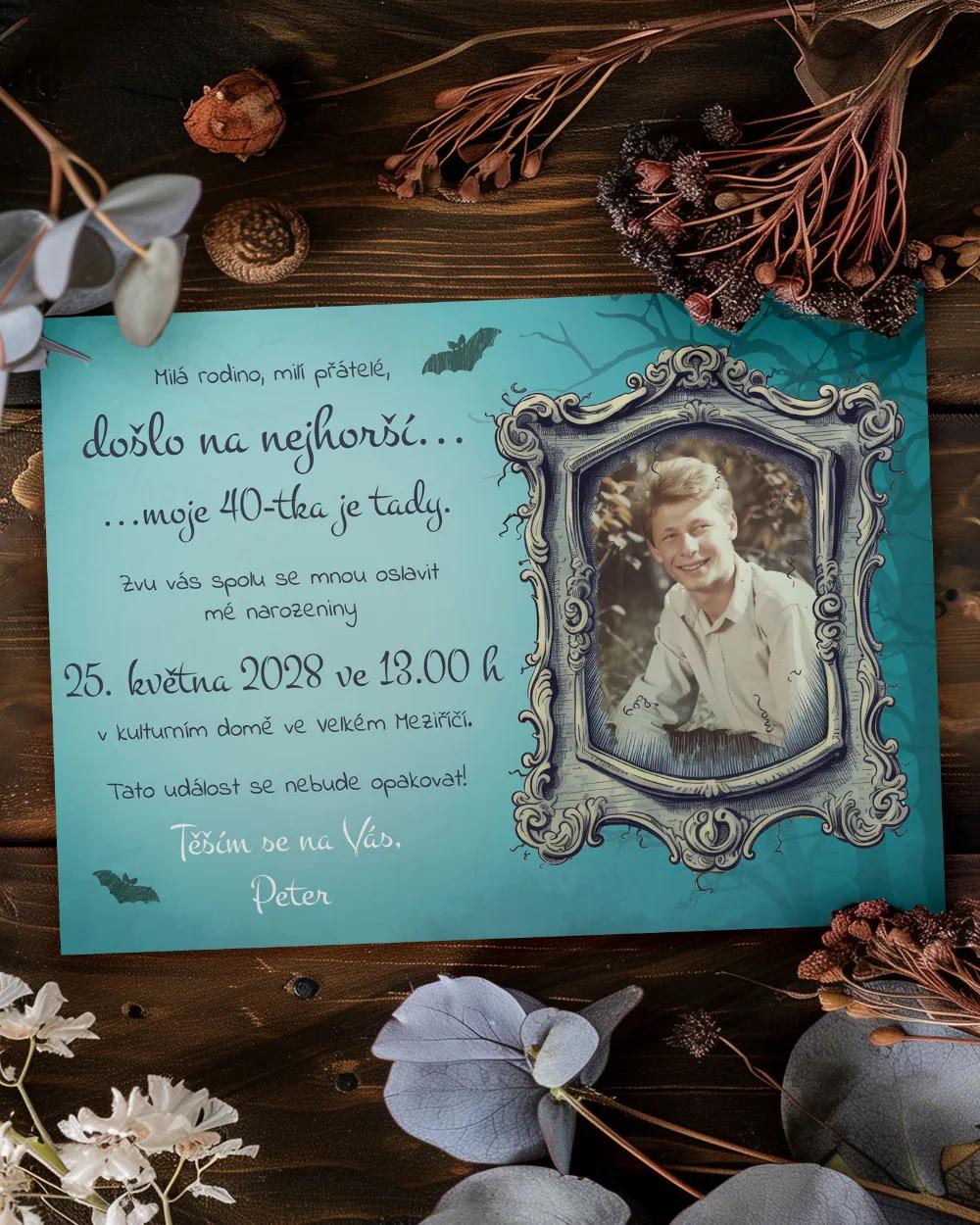 Pozvánka na narozeniny s fotkou The Addams Family