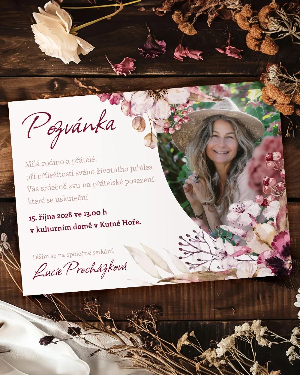 Pozvánka na narozeniny s fotkou Kytice květin