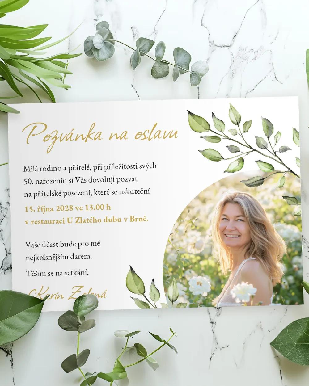 Pozvánka na narozeniny s fotkou Greenery 07