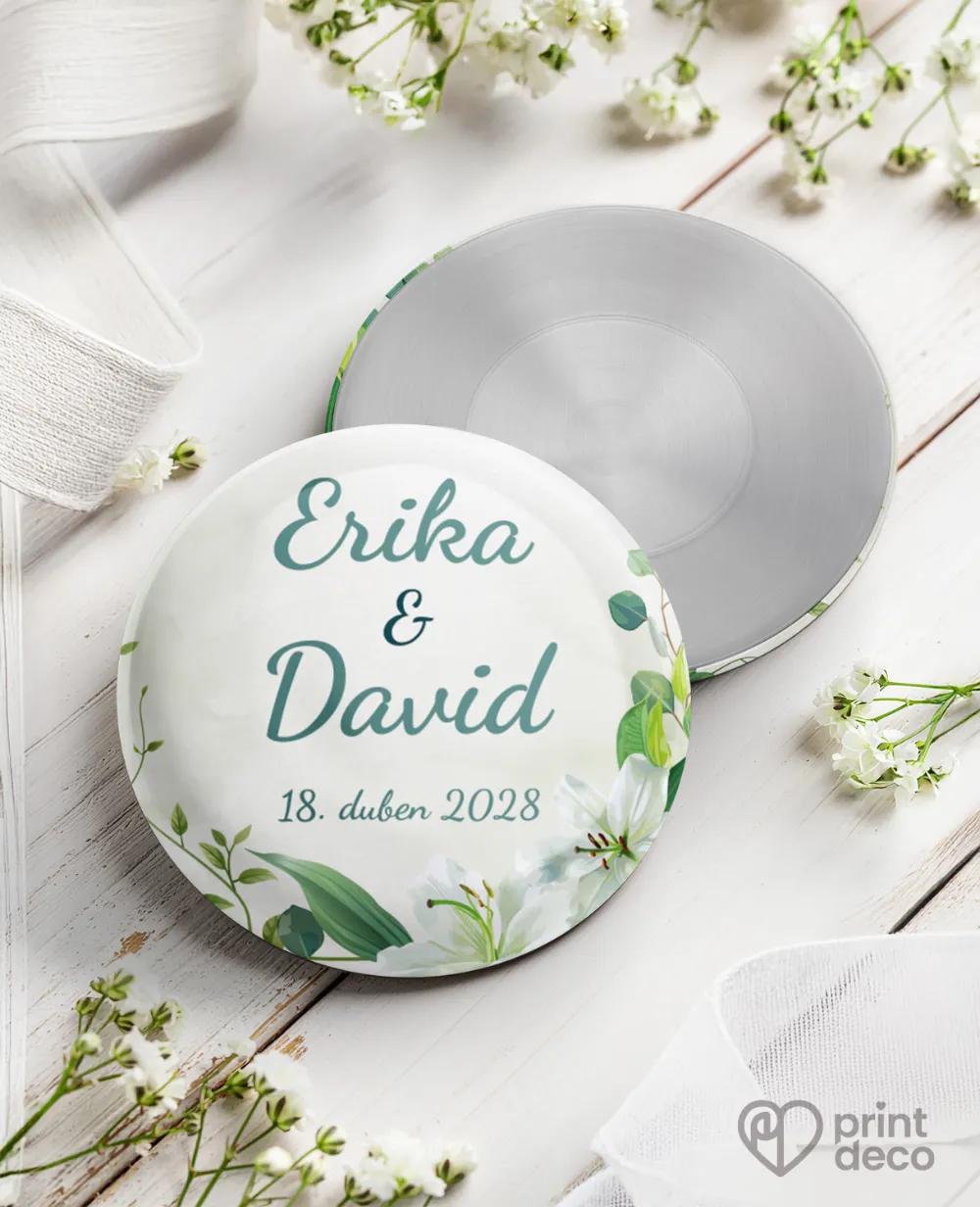 Kovové svatební magnetky - Bílé lilie