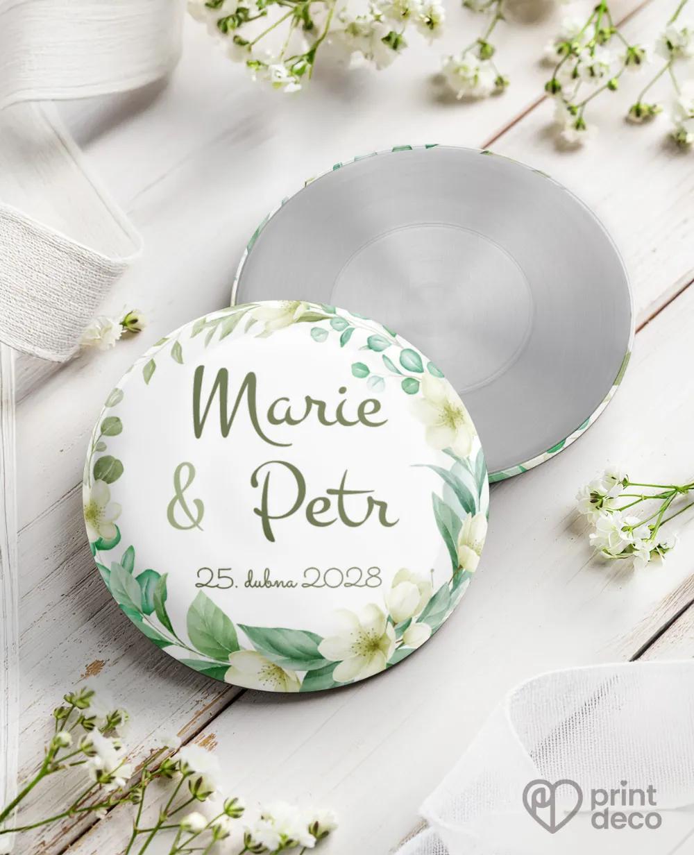 Kovové svatební magnetky - Bílé květy