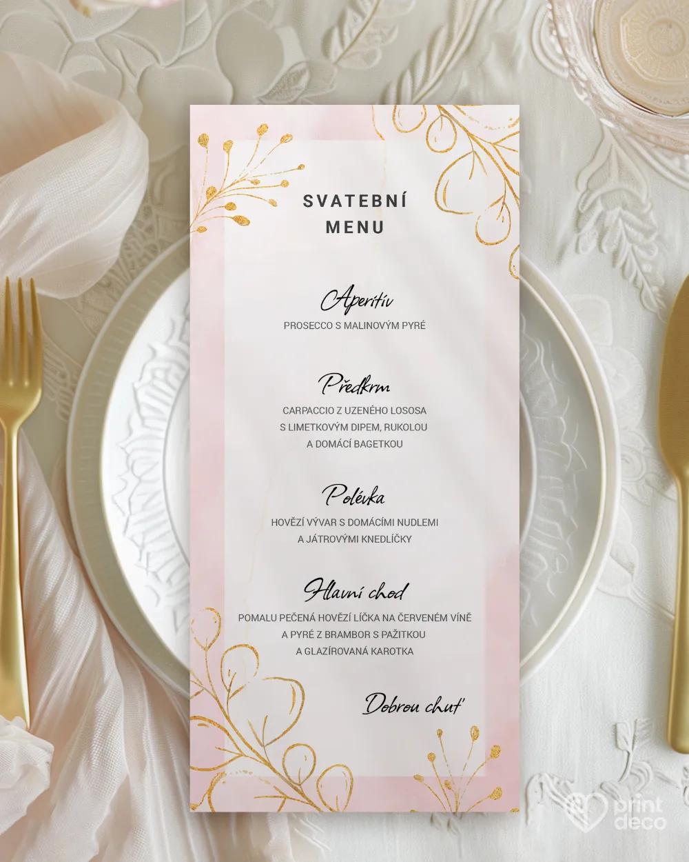 Svatební menu - Barevný mramor s květy