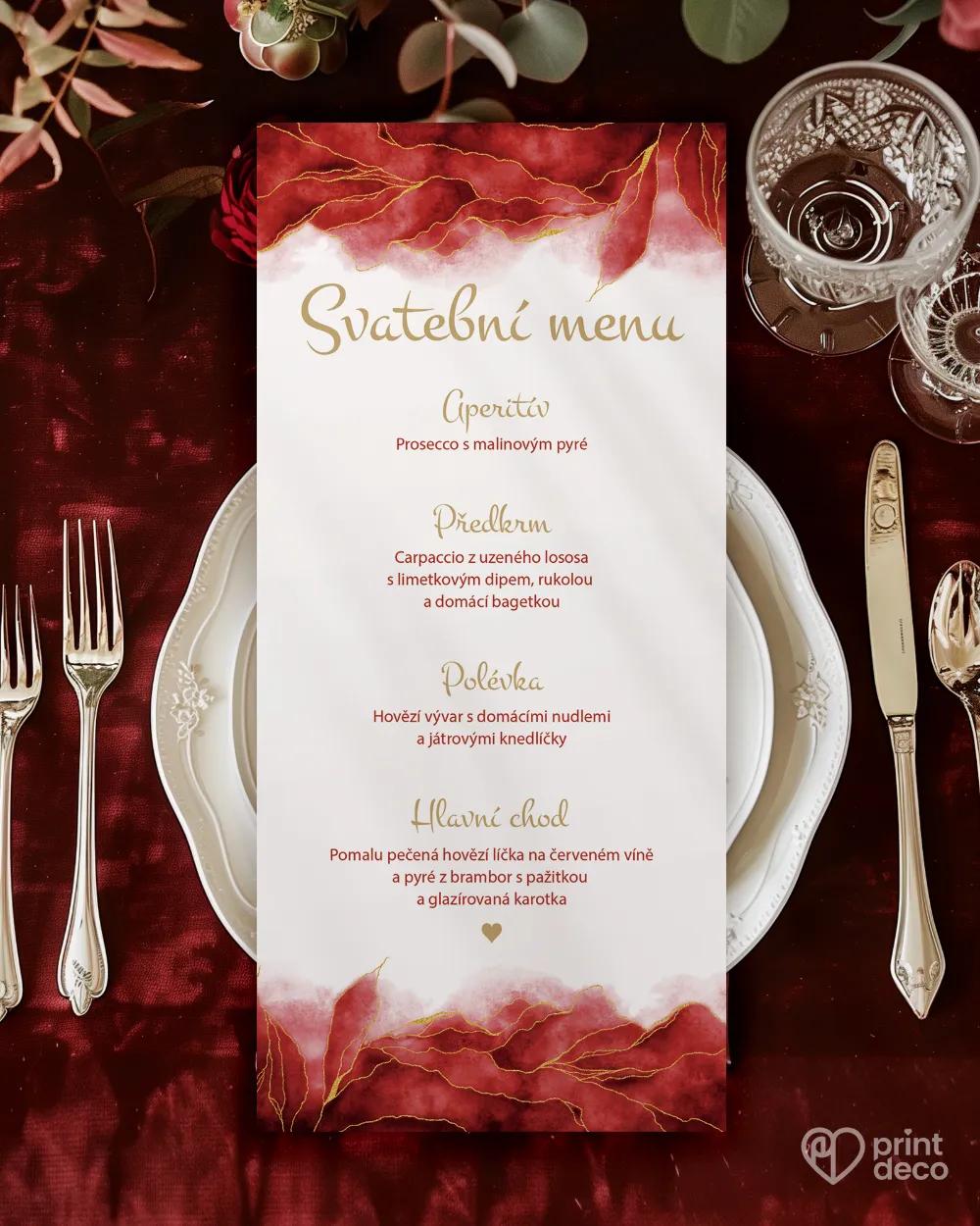 Svatební menu - Abstrakt IV. Bordó