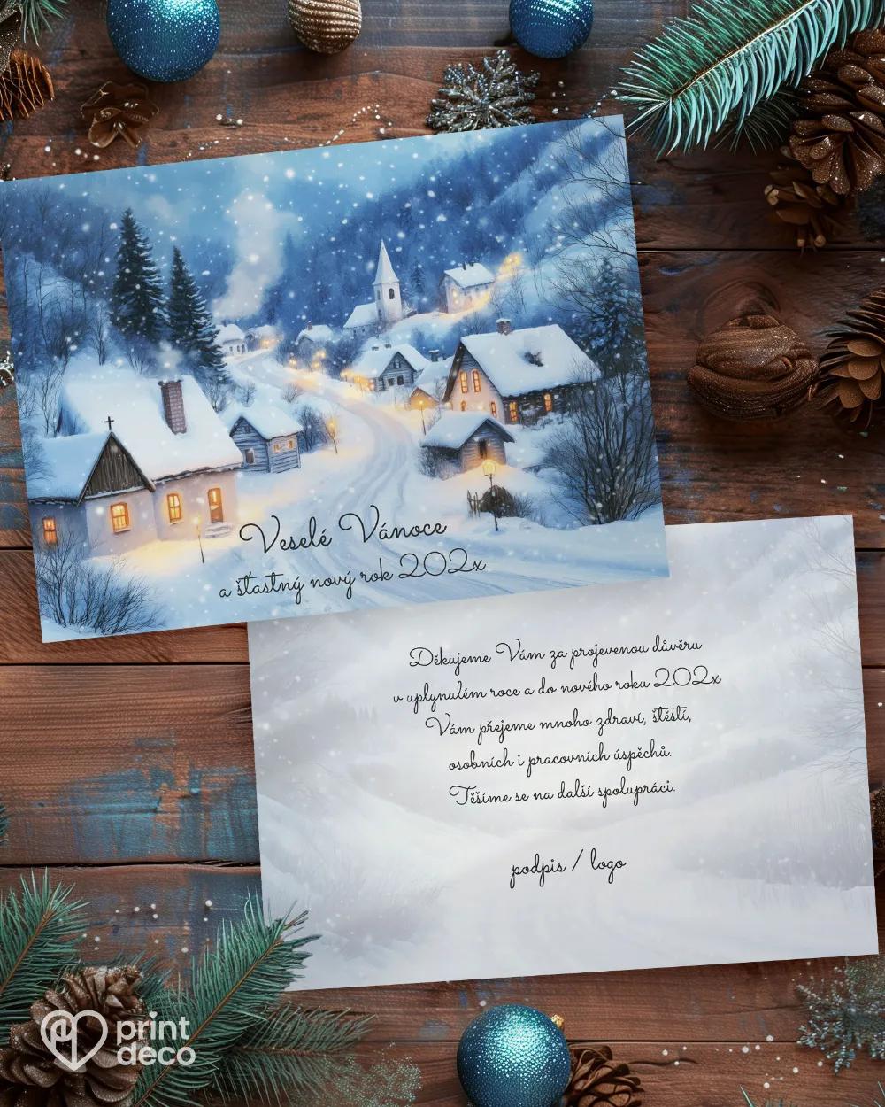 Vánoční přání Zasněžená vesnička