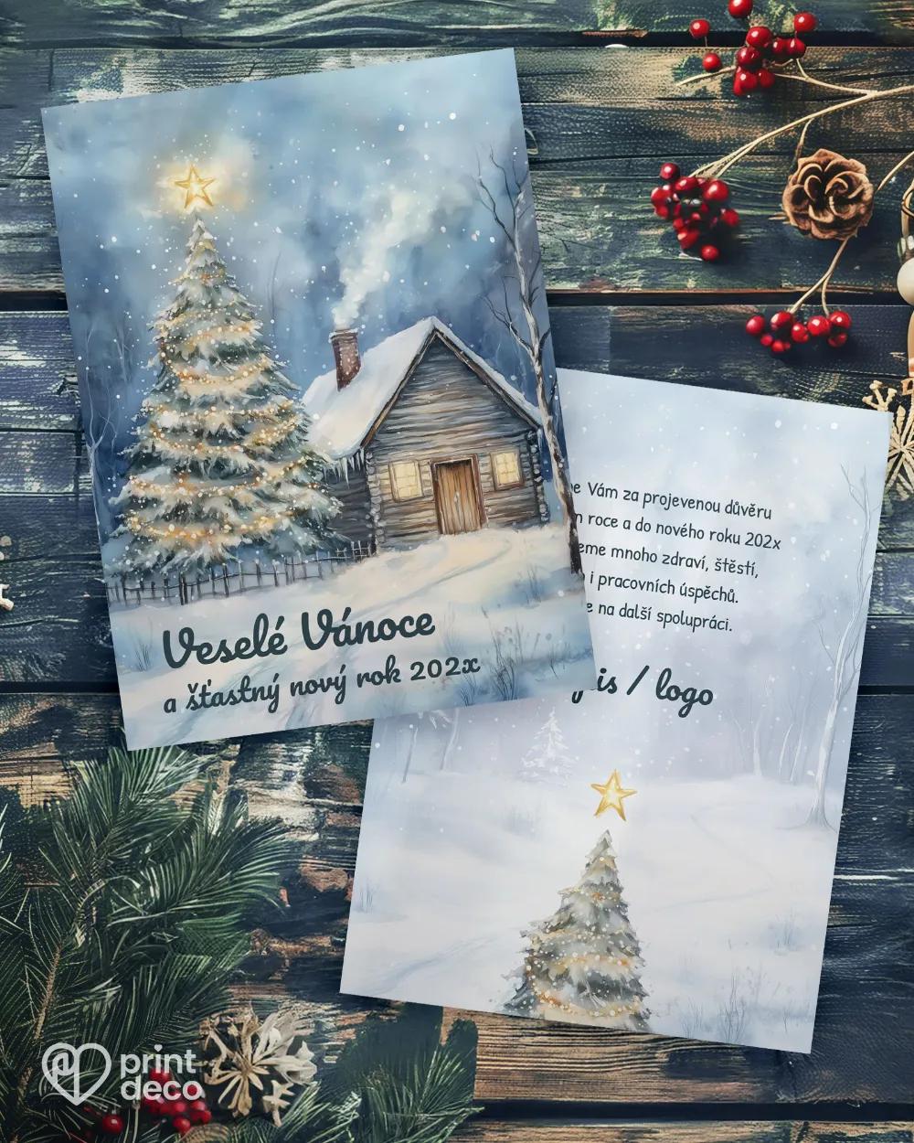 Vánoční přání Zimní chaloupka (na výšku)