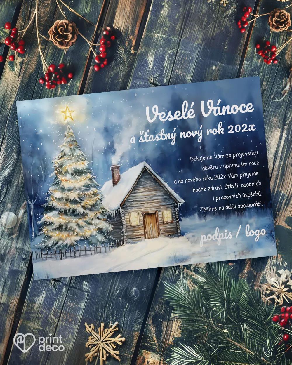 Vánoční přání Zimní chaloupka (na šírku)