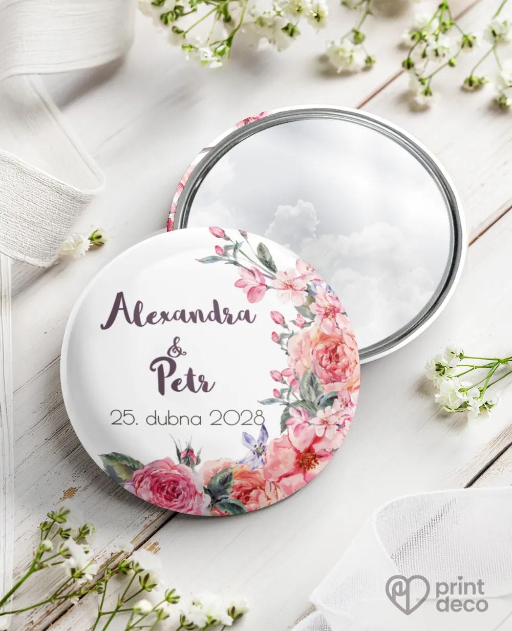 Kovová svatební zrcátka ve vintage stylu s růžemi