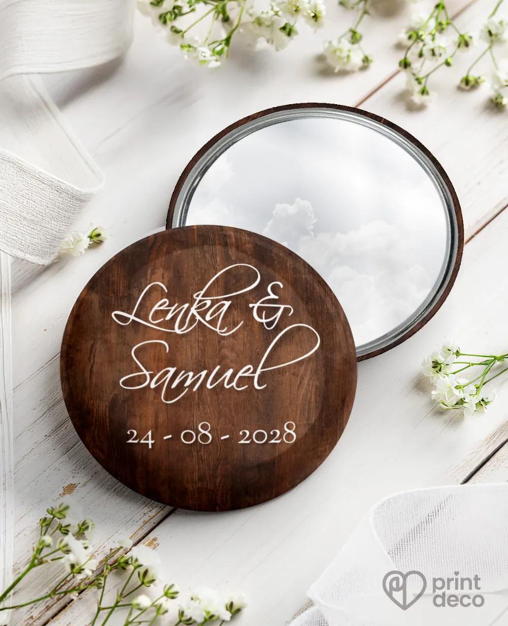 Kovová svatební zrcátka s motivem Dřevo (tmavě hnědé)