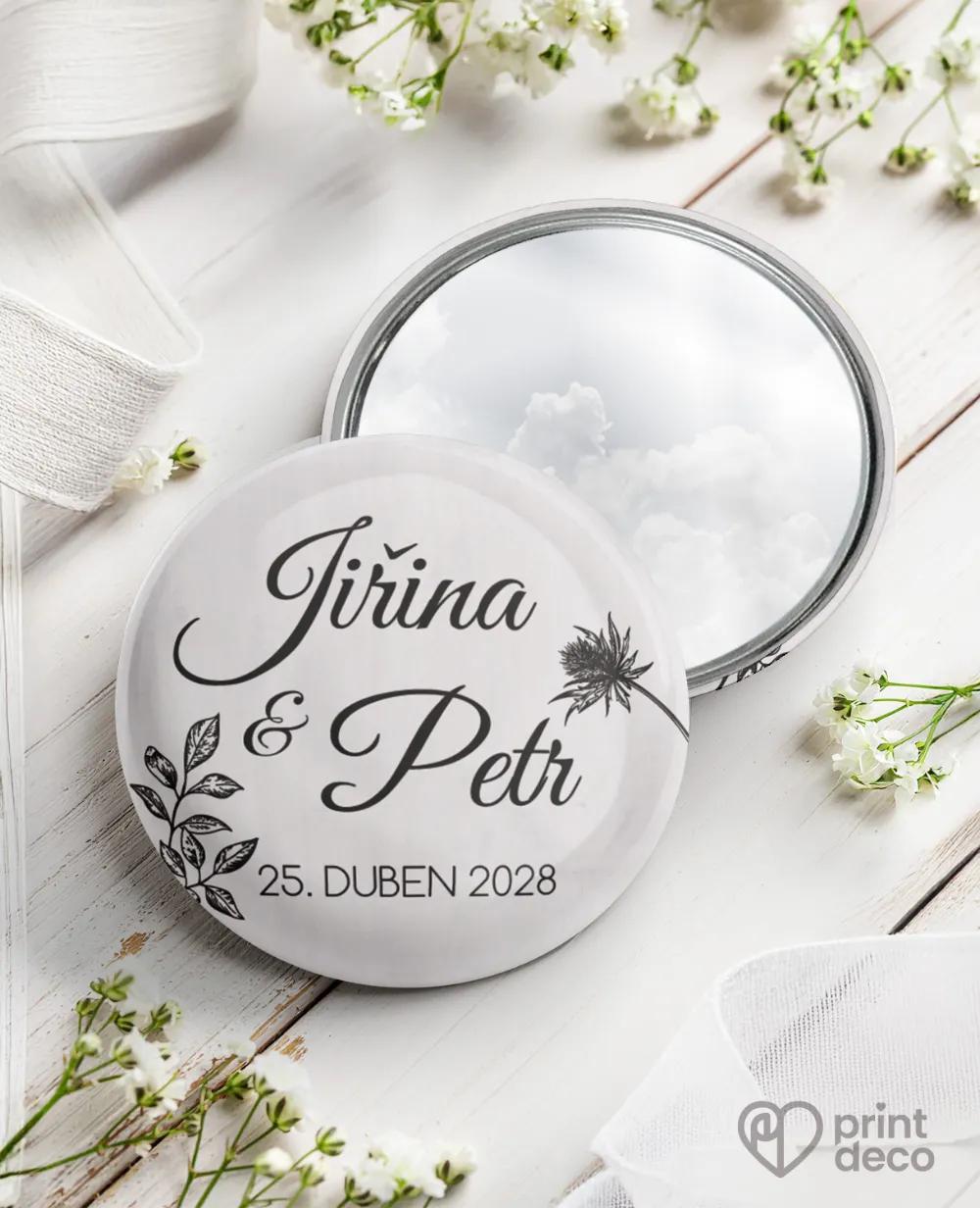 Kovová svatební zrcátka se světlým motivem luční květy