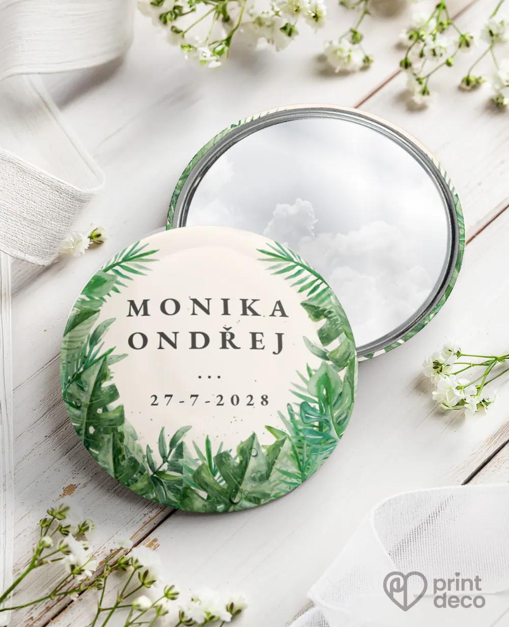 Kovová svatební zrcátka v motivu Greenery I.