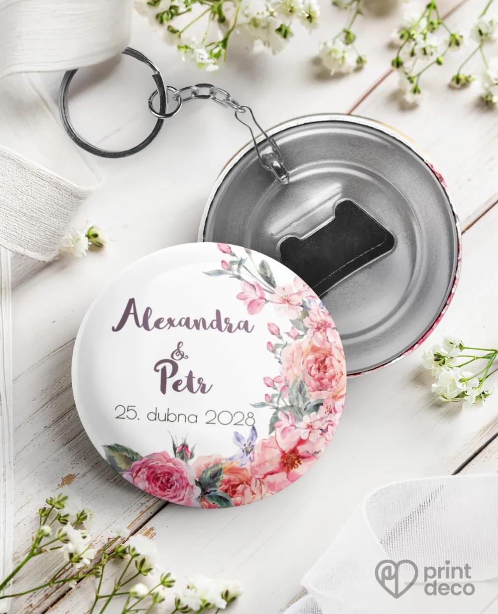 Svatební klíčenky s otvírákem ve vintage stylu s růžemi