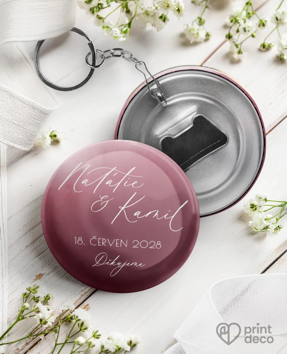 Svatební klíčenky s otvírákem – Akvarelová láska (růžová)