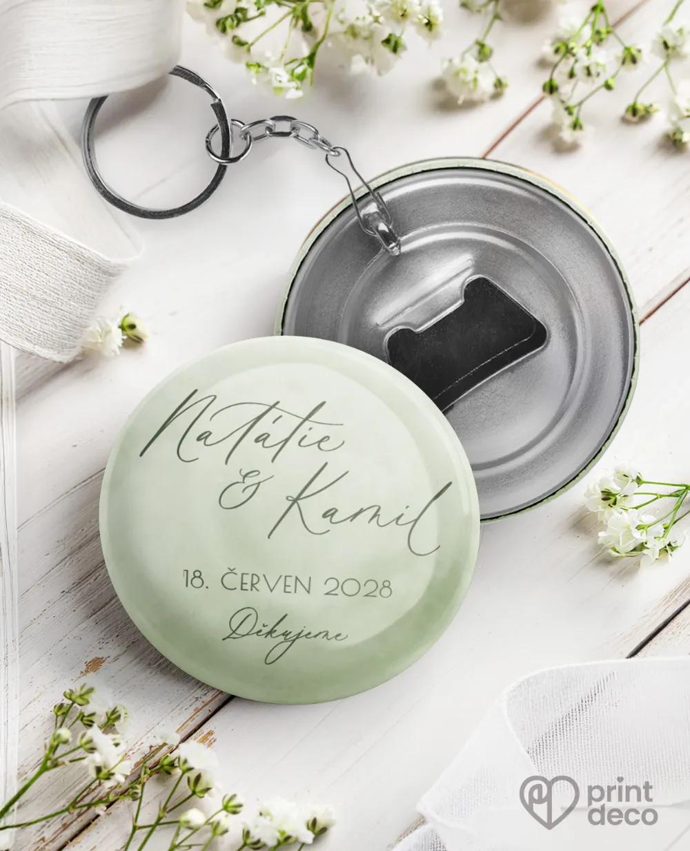 Svatební klíčenky s otvírákem – Akvarelová láska (zelená)