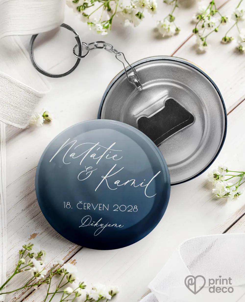 Svatební klíčenky s otvírákem – Akvarelová láska (modrá)