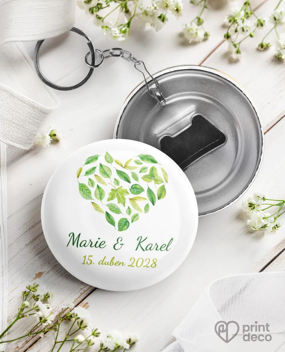 Svatební klíčenky s otvírákem – Svěží listy II.