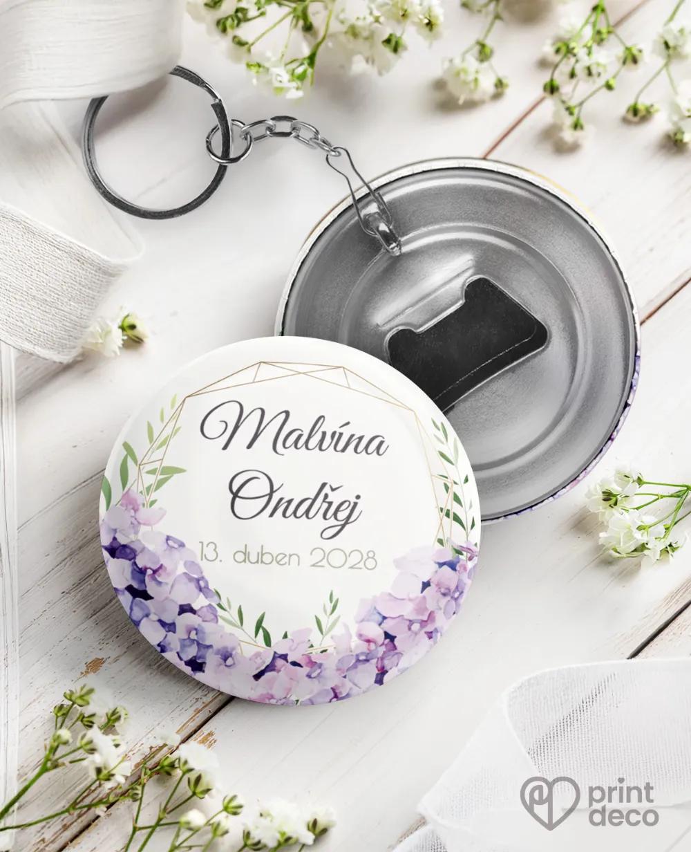 Svatební klíčenky s otvírákem – Hortenzie