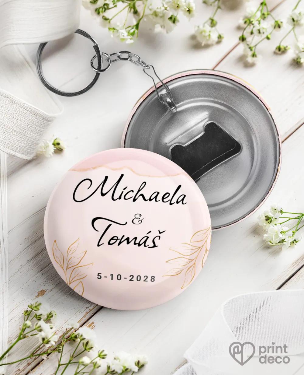 Svatební klíčenky s otvírákem – Barevný mramor s květy