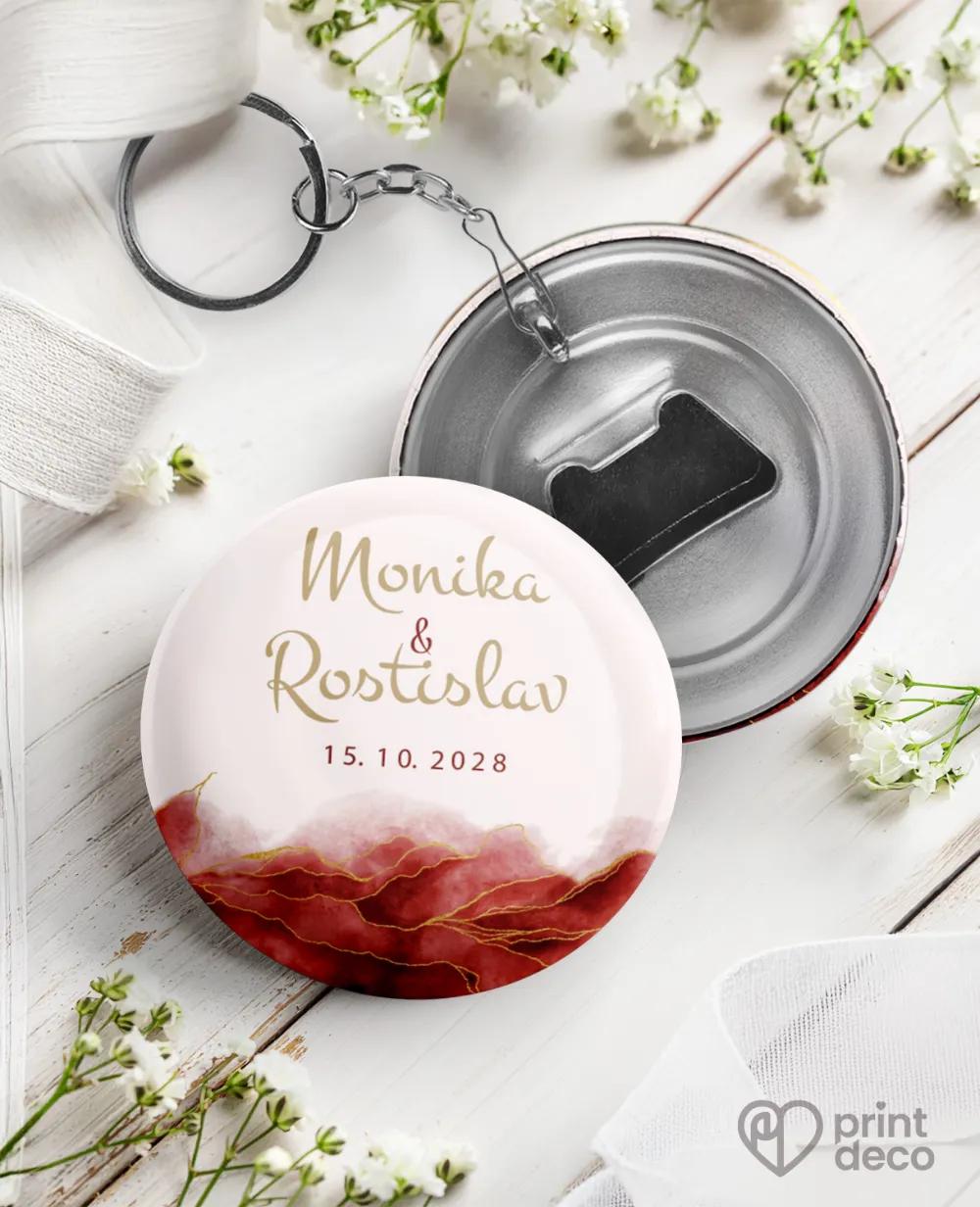 Svatební klíčenky s otvírákem – Abstrakt IV. Bordó