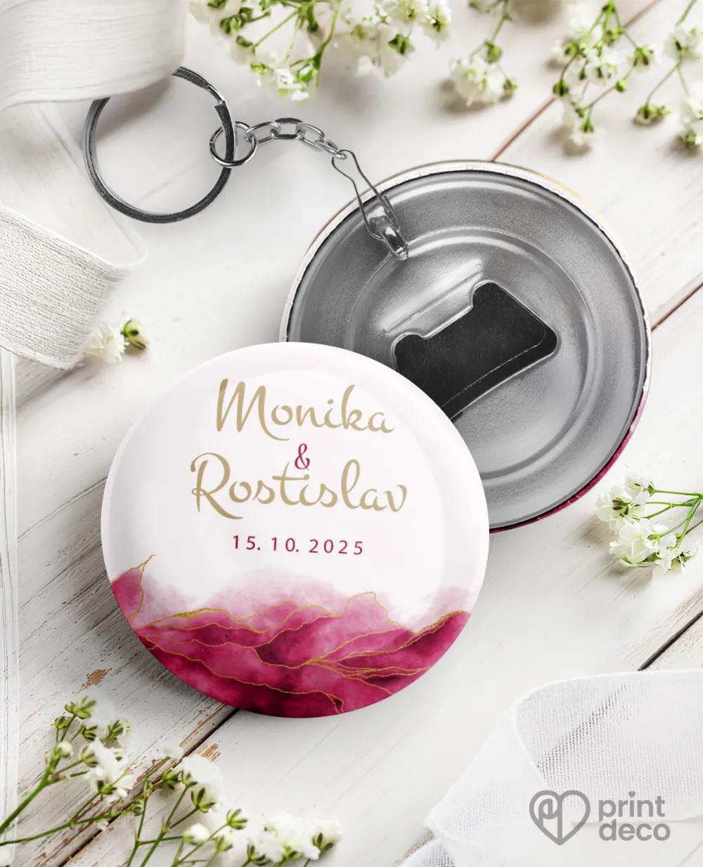 Svatební klíčenky s otvírákem – Abstrakt IV. Růžová