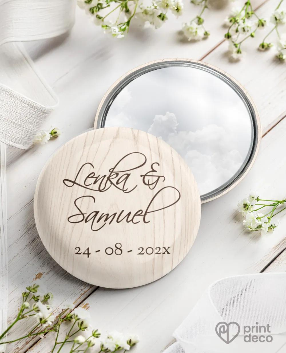 Kovová svatební zrcátka s motivem Dřevo (světlé)