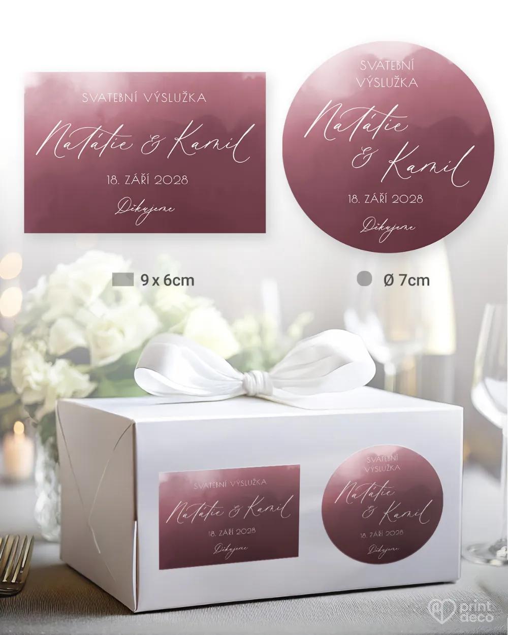 Svatební samolepky na výslužky akvarelová láska (růžová)