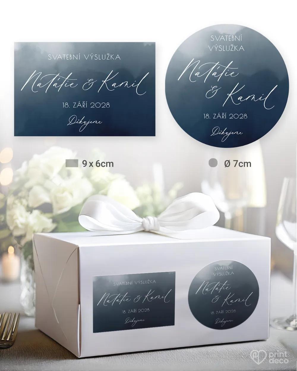 Svatební samolepky na výslužky akvarelová láska (modrá)