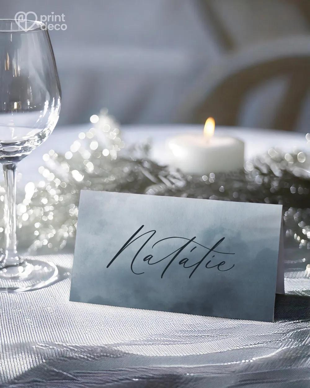 Svatební jmenovky – Akvarelová láska (šedo-modrá)