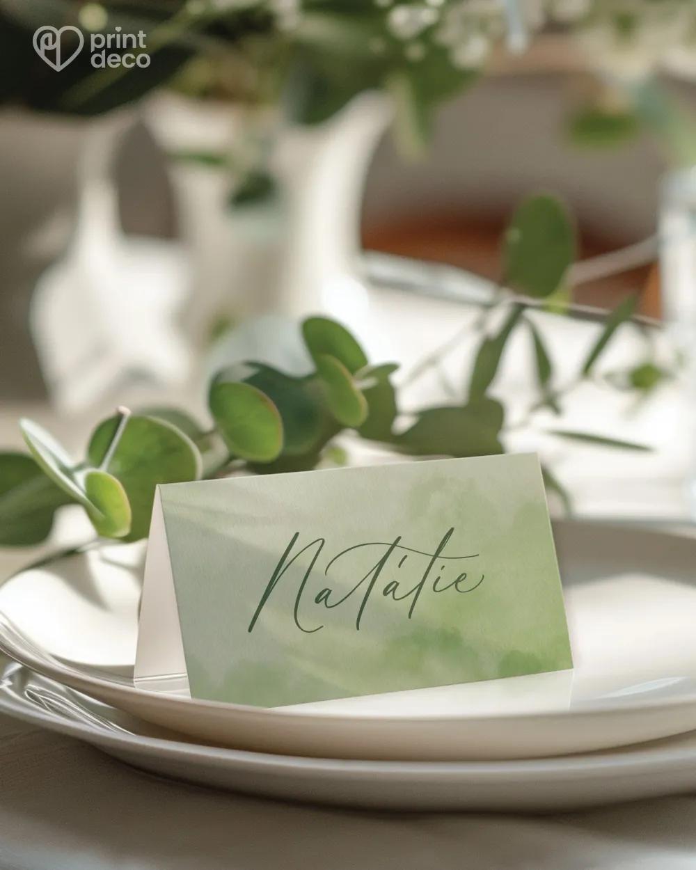 Svatební jmenovky – Akvarelová láska (zelená)