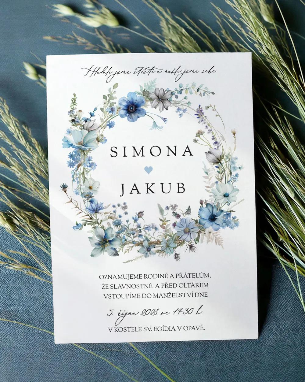 Svatební oznámení - Modrý věneček