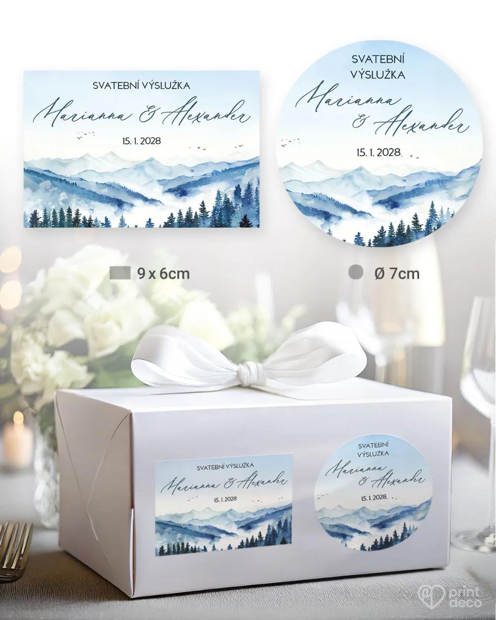 Svatební samolepky na výslužky zimní objetí