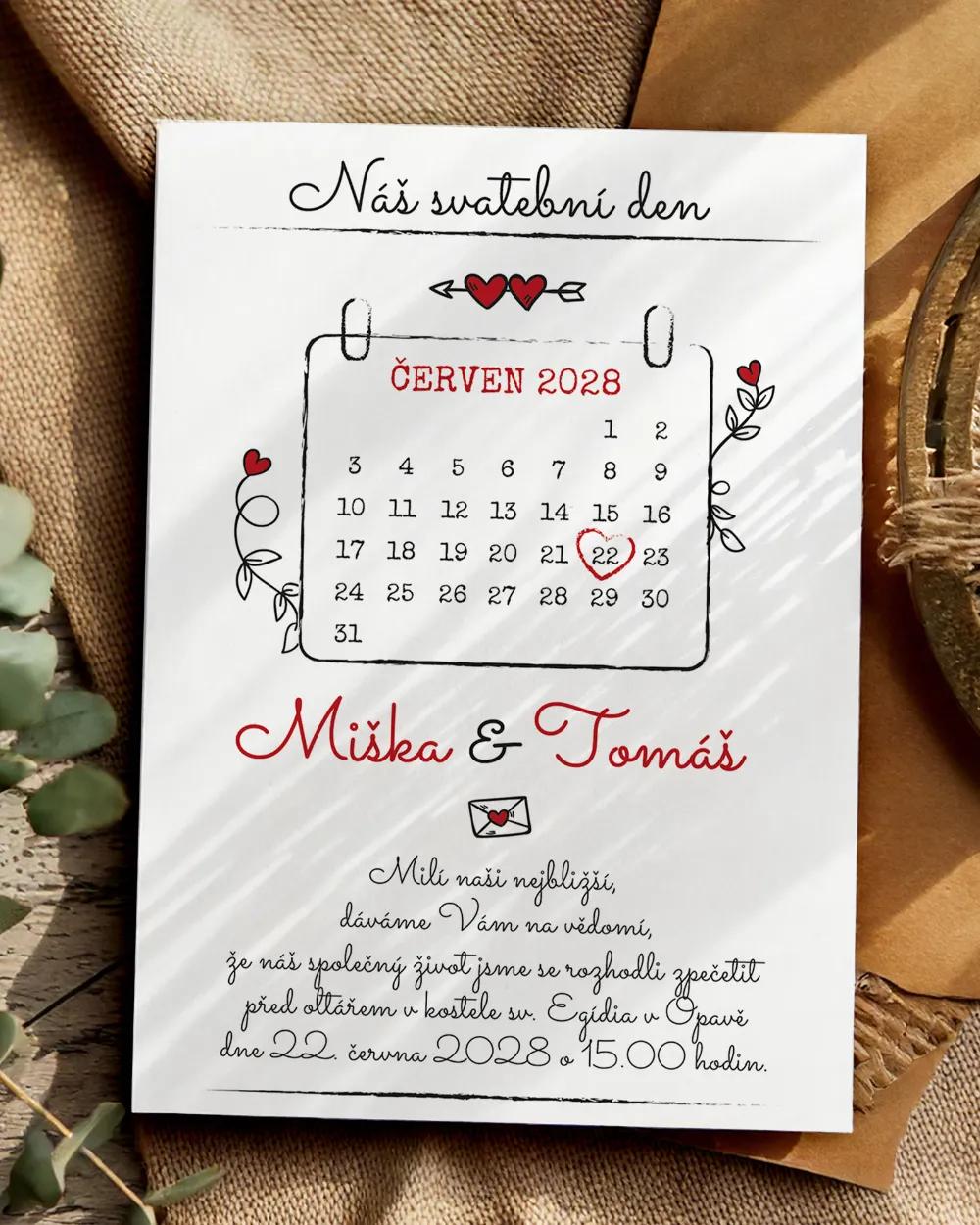 Jednoduchá svatební oznámení s kalendářem