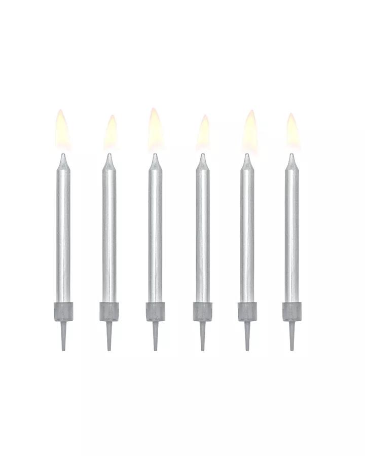 Narozeninové svíčky,metalické stříbrné, výška 6cm, 6ks