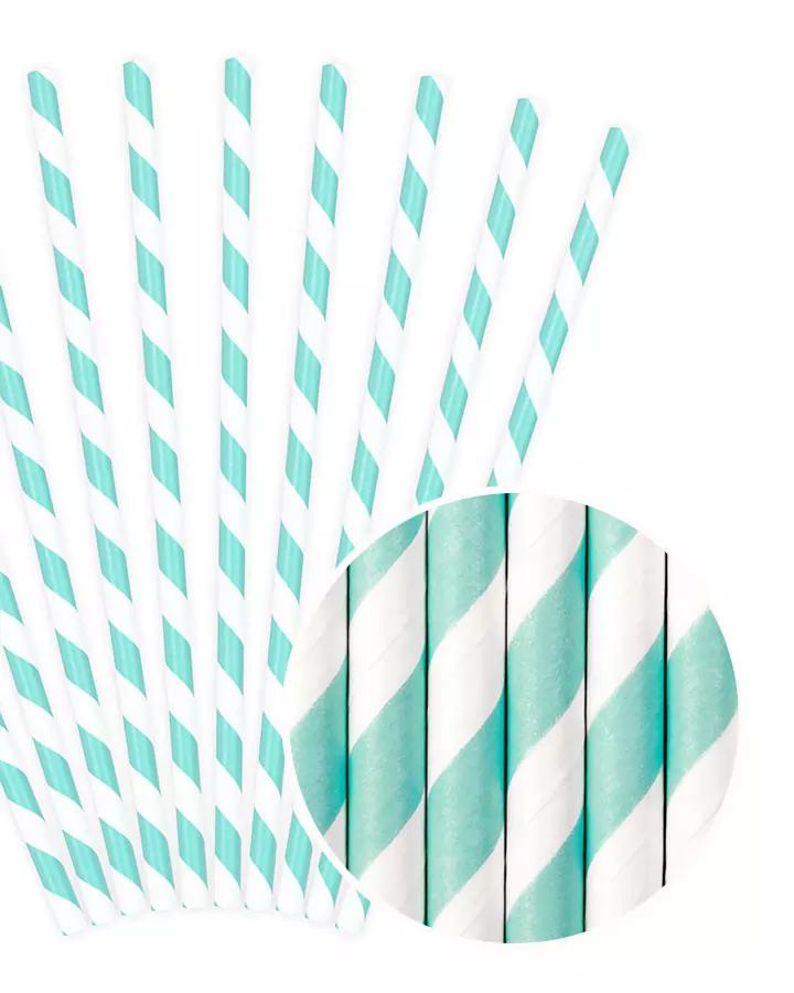 Světle modré papírové brčka 19,5 cm, 10 ks, pásky