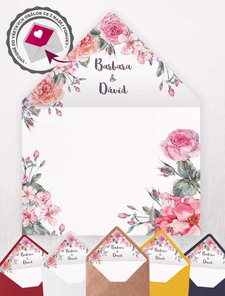 Vložka do obálky ve vintage stylu s růžemi a se jmény
