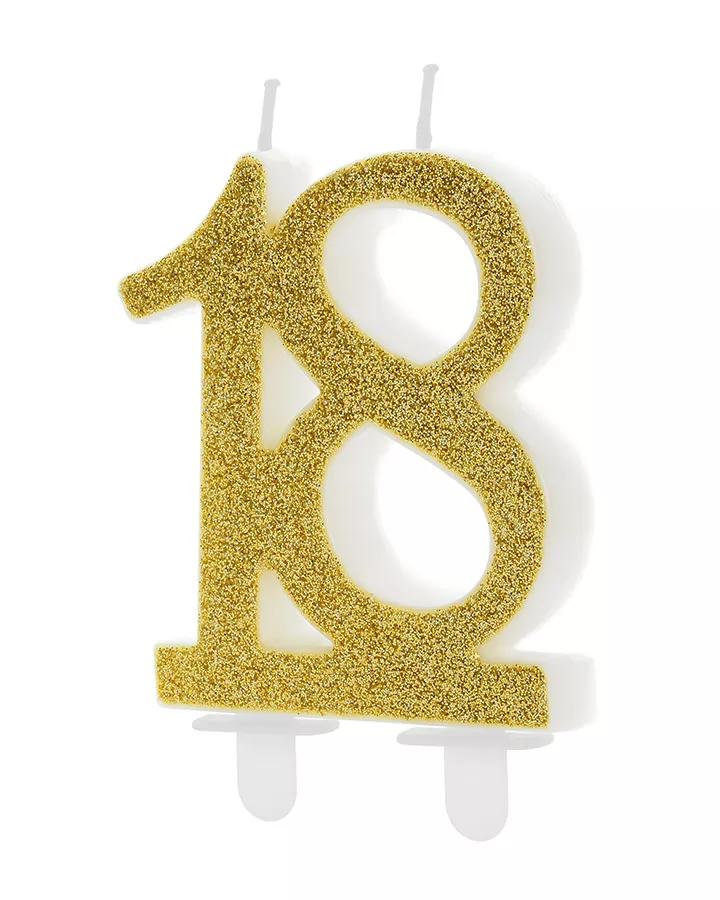 Narozeninové svíčky na 18-té narozeniny, zlatá, v7,5cm, 1ks
