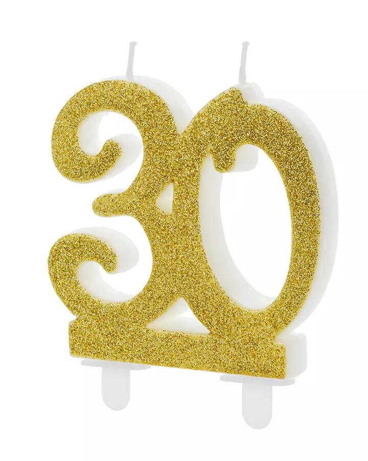Narozeninové svíčky na 30-té narozeniny, zlatá, v7,5cm, 1ks